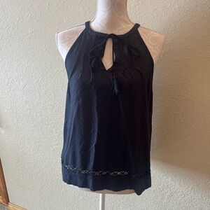LOFT Navy Sleeveless Blouse with Tie Neck